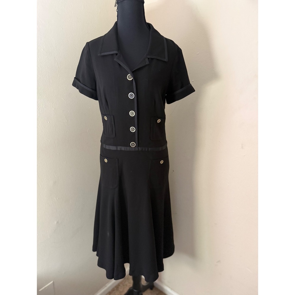 Anne Klein Black Button Front Collared Short Slee… - image 4